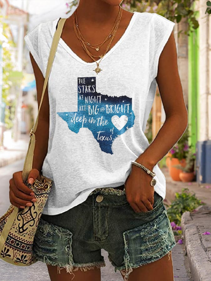V Neck Retro Texas Strong The Stars At Night Are Big And Bright Deep In The Heart Of Texas Print Tank Tops