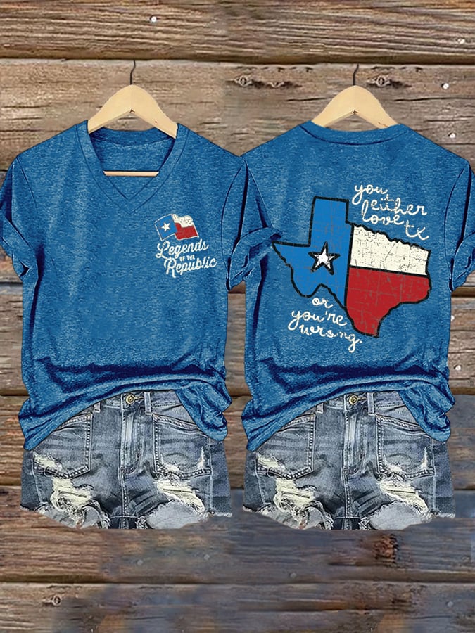 Women's Texas Strong Print V-Neck T-Shirt