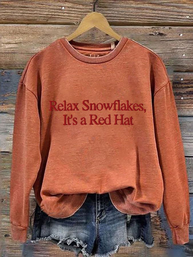 Women's 'Relax Snowflakes Its a Red Hat' Print Sweatshirt