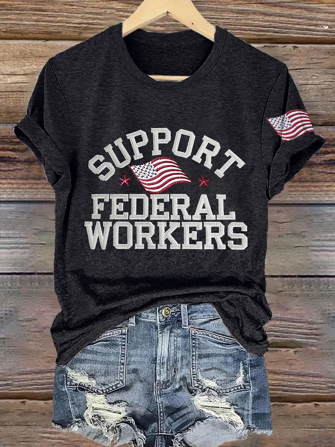 Retro Support Federal Workers Print T-Shirt