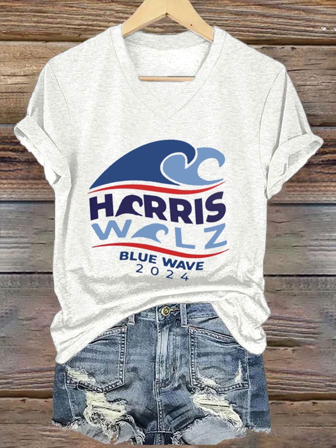 Women's Blue Wave 2024 Printed Casual T-Shirt