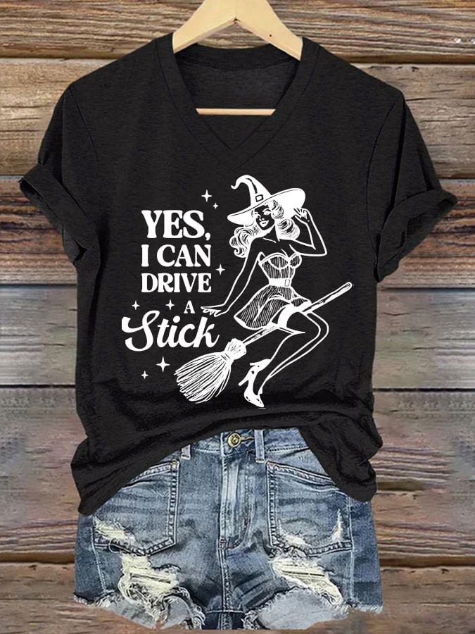 Women's Yes I Can Drive A Stick Printed T-shirt