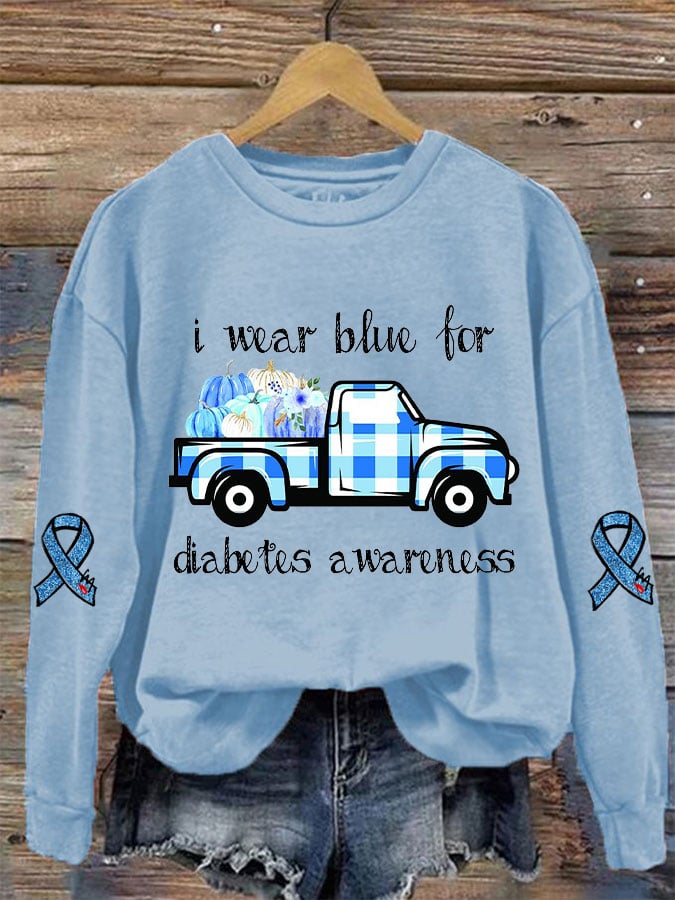 Women's Diabetes Awareness In November We Wear Blue Printed Sweatshirt