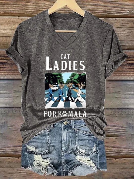 Women's Cat Ladies For Comma La Print T-Shirt