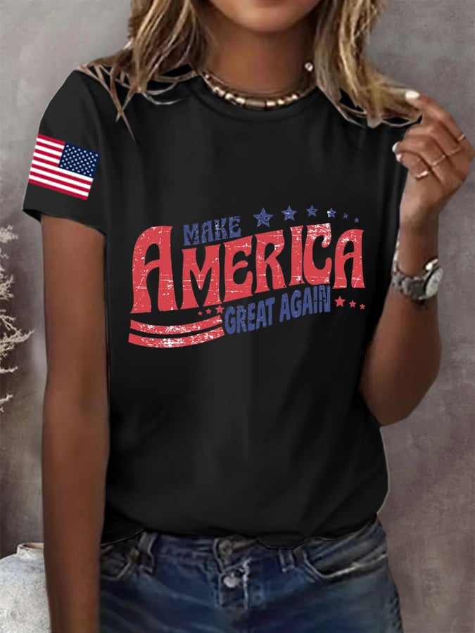 Women's Make America Great Again Printed Crew Neck Short Sleeve T-Shirt