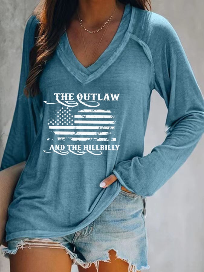 Women's The Outlaw and The Hillbilly Print V-Neck T-Shirt
