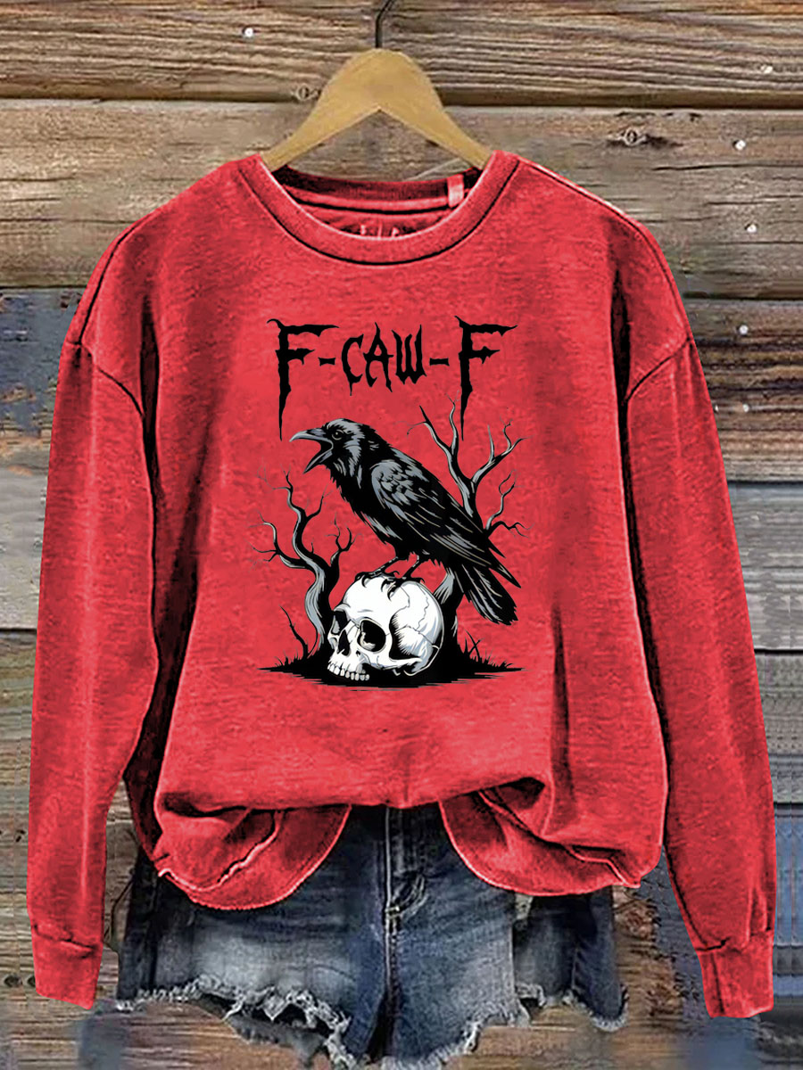 Women's Halloween Crow Stepping On A Skull F-Caw -F Pattern Print Casual Sweatshirt