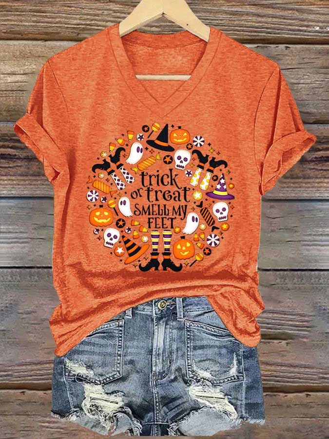 Women's Halloween Trick Or Treat Print T-shirt