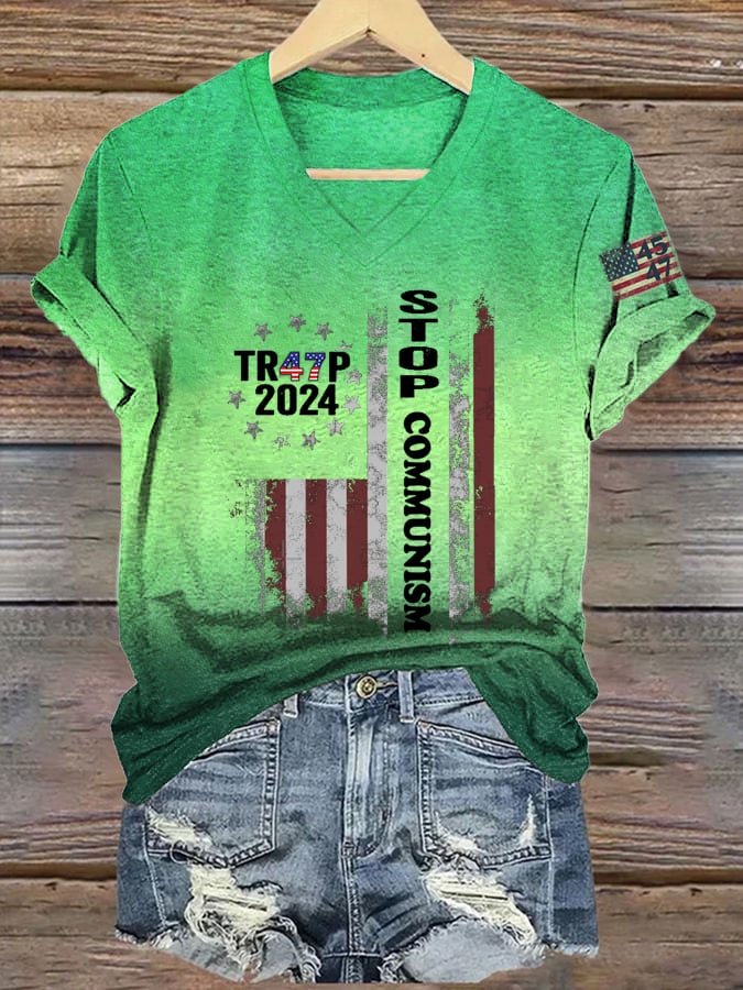 Women's Stop Communism 45 47 Flag   Printed Short-Sleeved T-Shirt