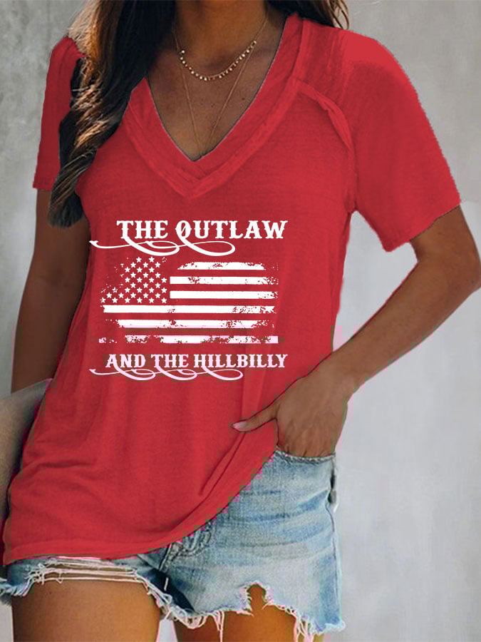 Women's The Outlaw and The Hillbilly Print V-Neck T-Shirt