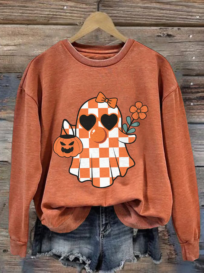 Women's Halloween Ghost Print Casual Sweatshirt