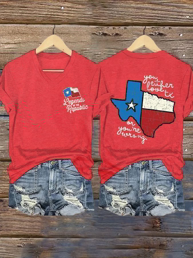 Women's Texas Strong Print V-Neck T-Shirt