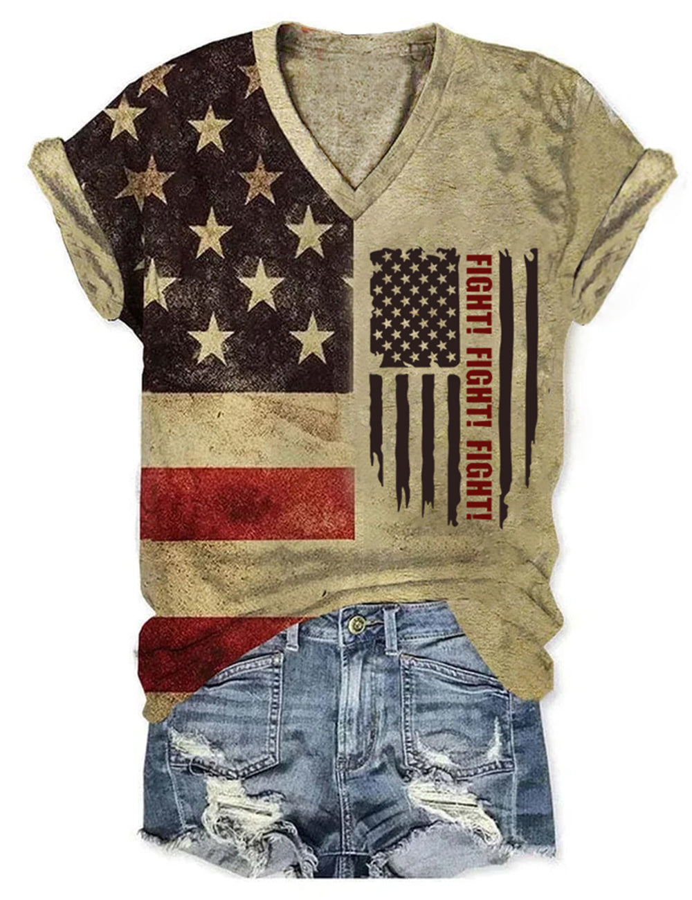 Fight America V Neck Tee