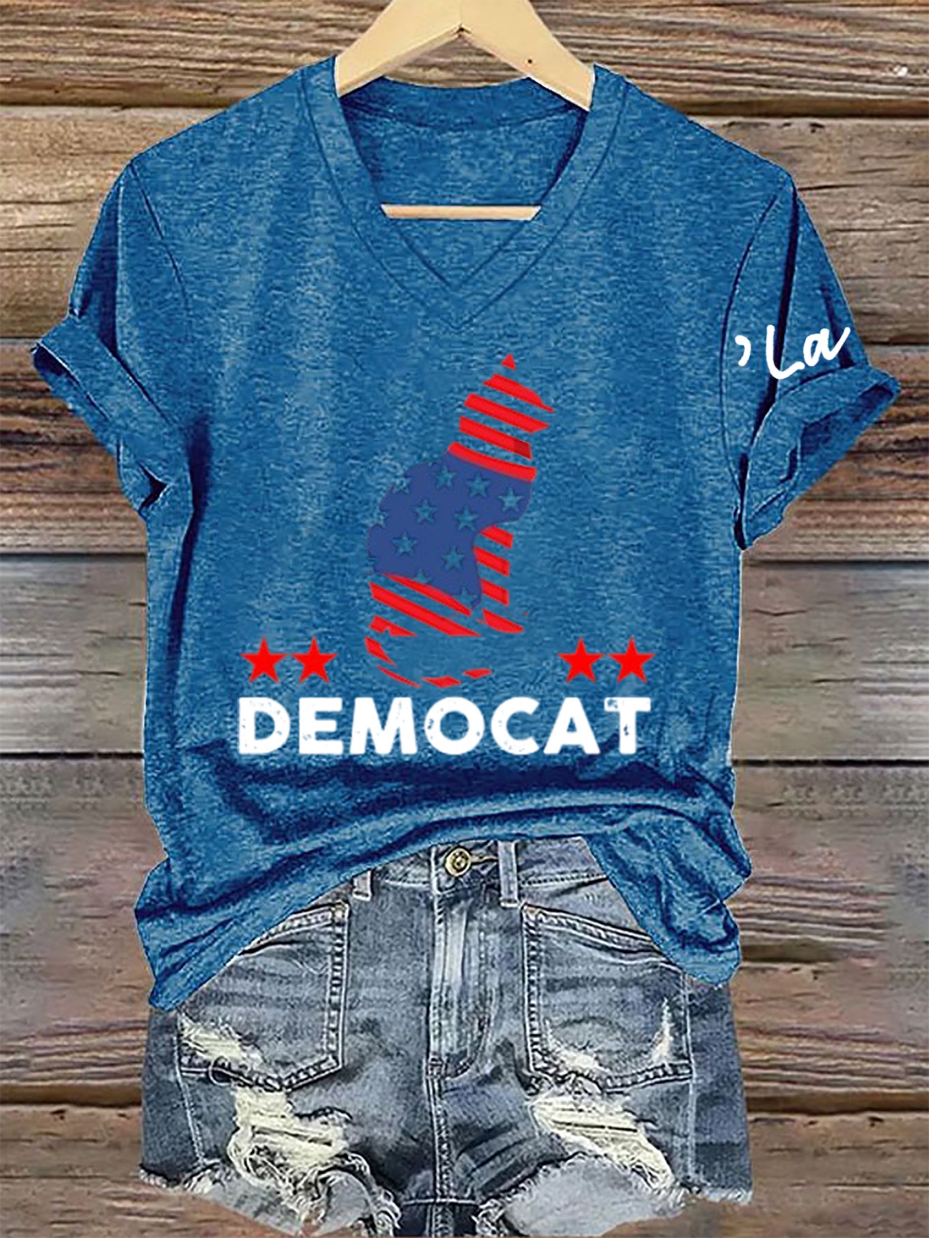 Women's La 2024 Democat Printed Short-Sleeved T-Shirt