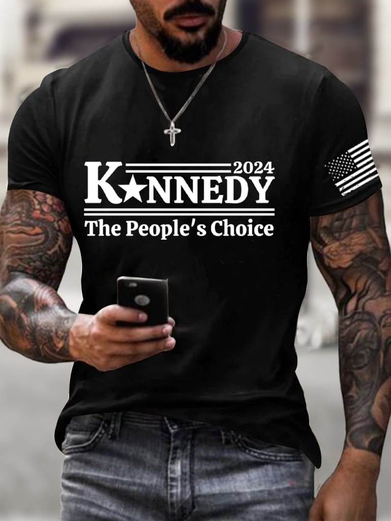 Men's American Flag Print Crew Neck T-Shirt