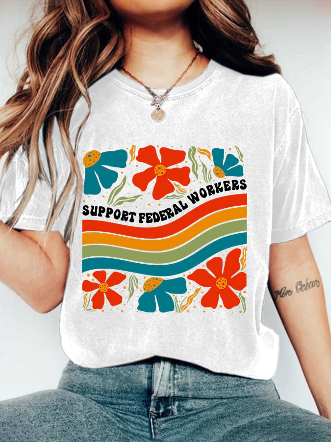 Retro Support Federal Workers Print T-Shirt