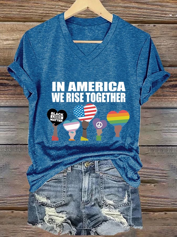 Women's In America We Rise Together print casual T-shirt