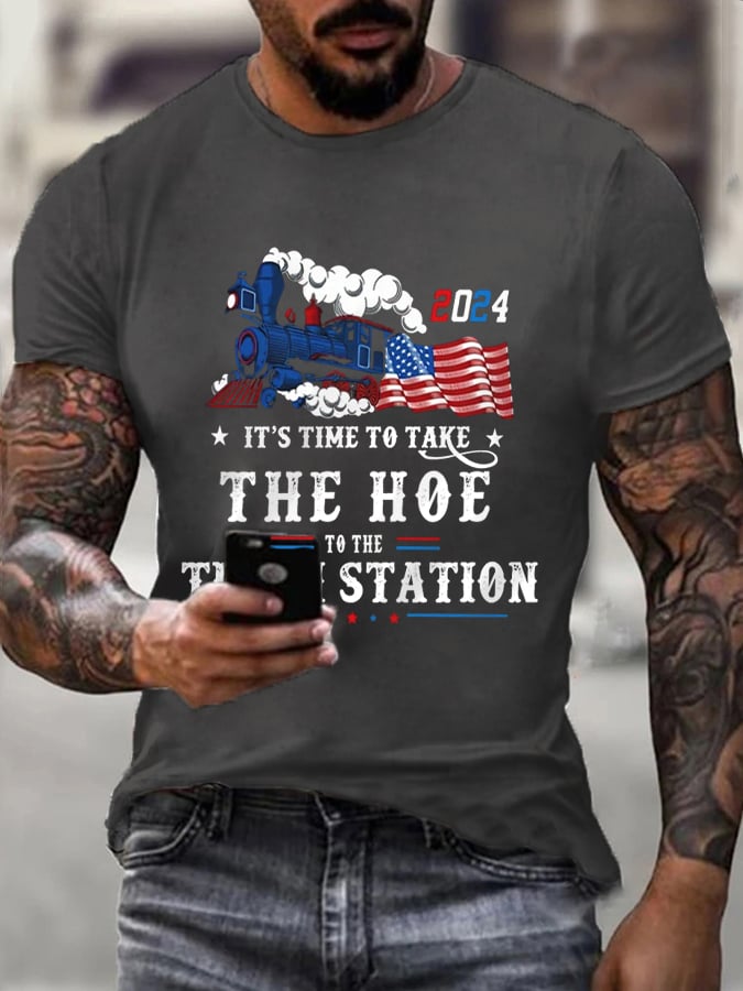 Men's It's Time To Take The Hoe To Train Station Print T-shirt