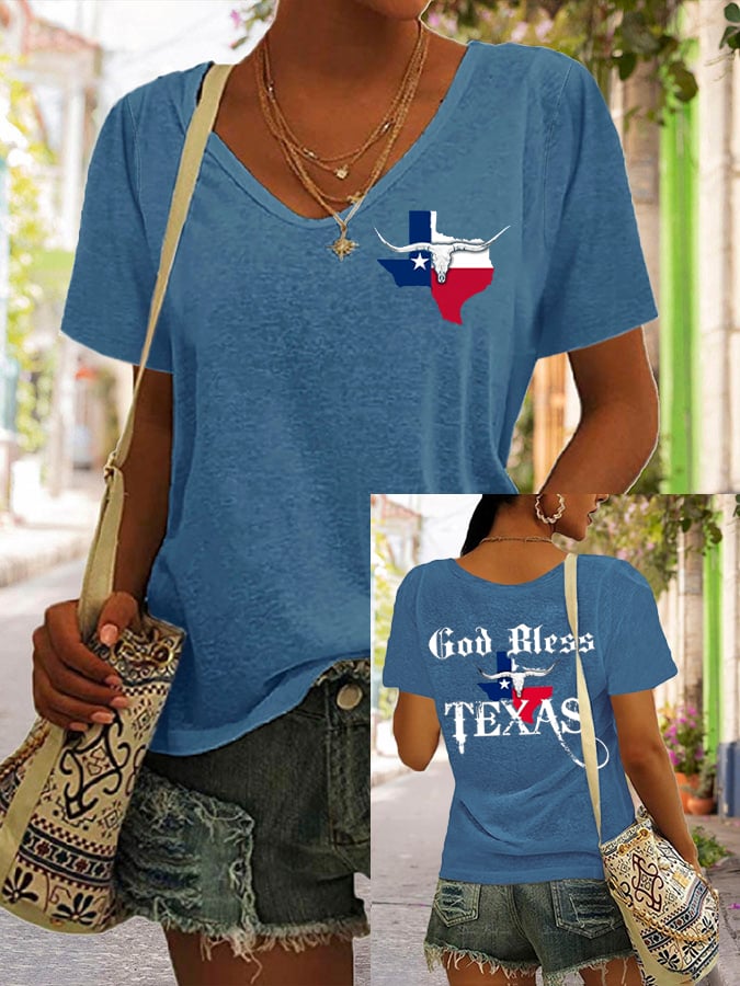 Women's God Bless Texas Printed Short-Sleeved T-Shirt