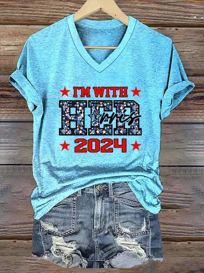 Women's I’m With Her Print V-Neck T-Shirt