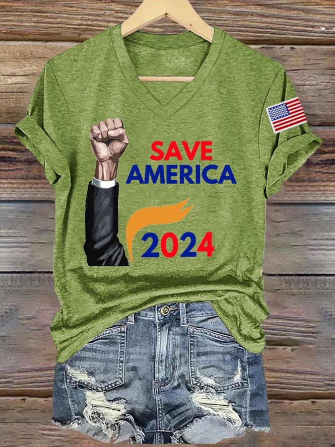 Women's Save America Print Casual T-Shirts