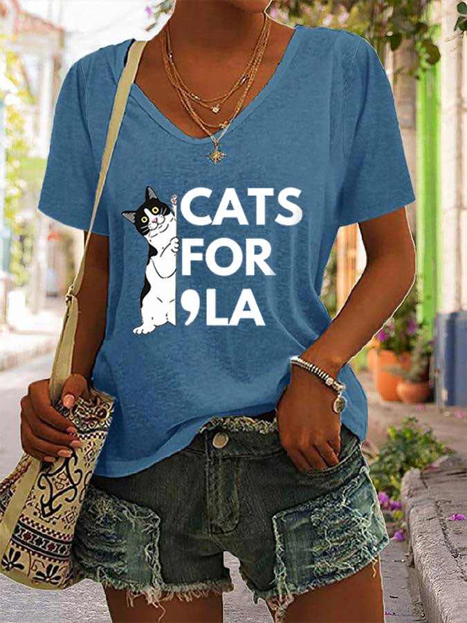 Women's Cats For La V-Neck Tee
