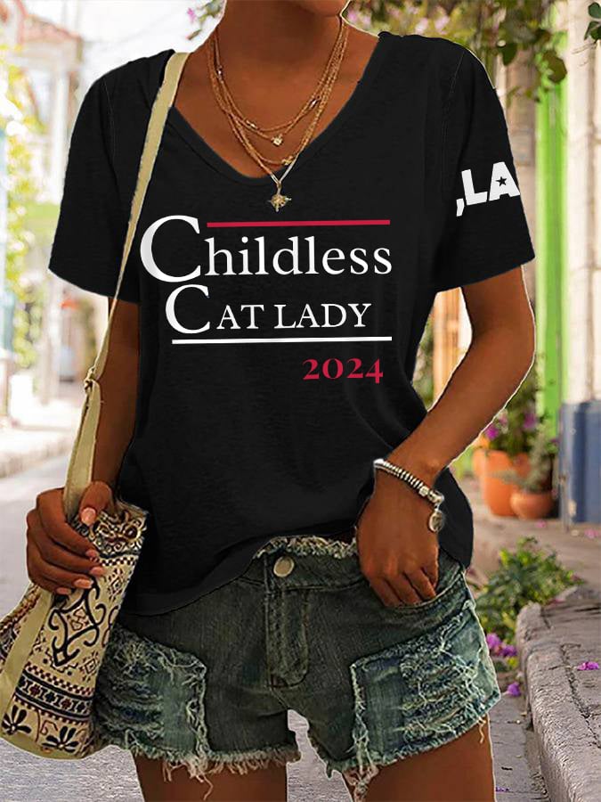 Women's Childless Cat Lady V-Neck Tee
