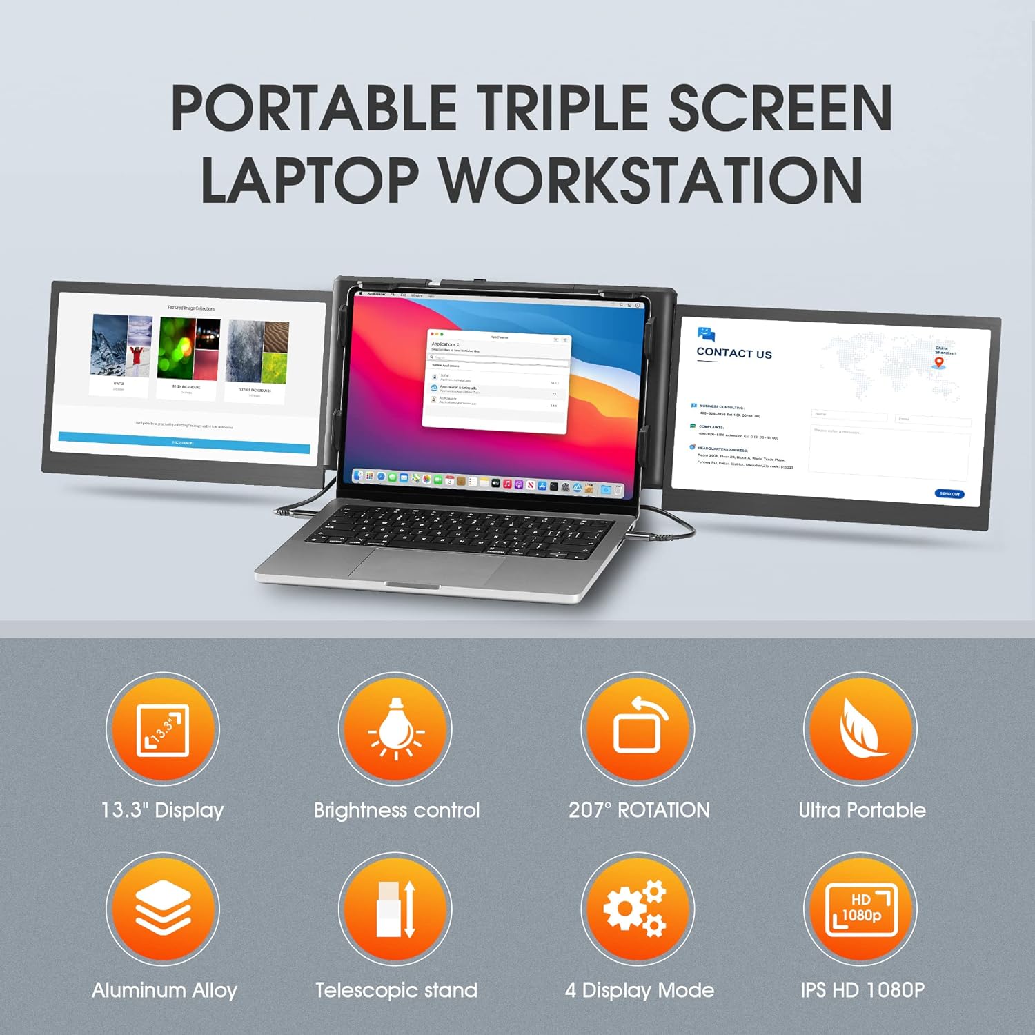 Triple Portable Monitor for Laptop Screen Extender Dual Monitor 13.3' - P2 Pro