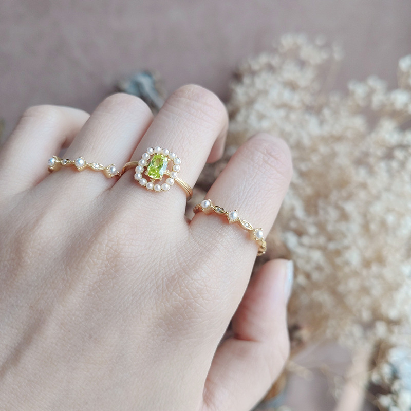 橄欖石珍珠戒指 | S925純銀 | 法式復古飾品推薦-monojewelry