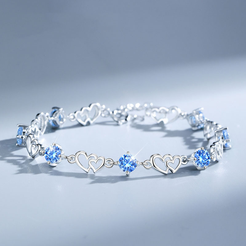 心心相印 | 藍鋯純銀女生手鍊 | 送女友情人節禮物-monojewelry