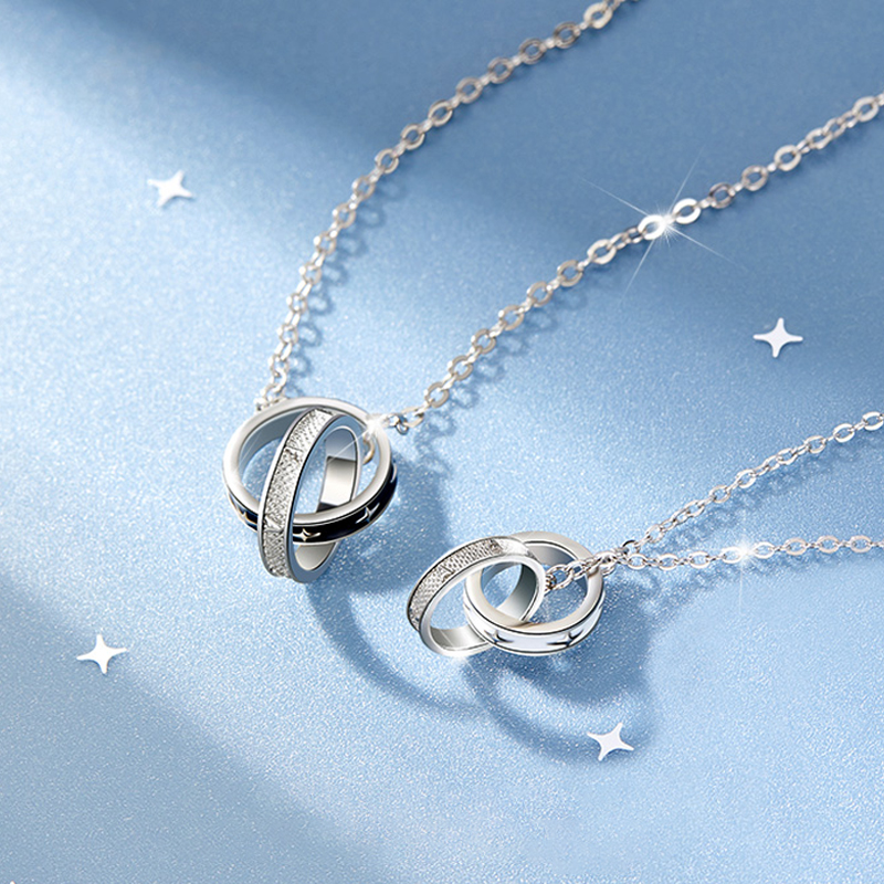 星環對鍊 | 純銀情侶項鍊 | 交往紀念禮物（2組入）-monojewelry