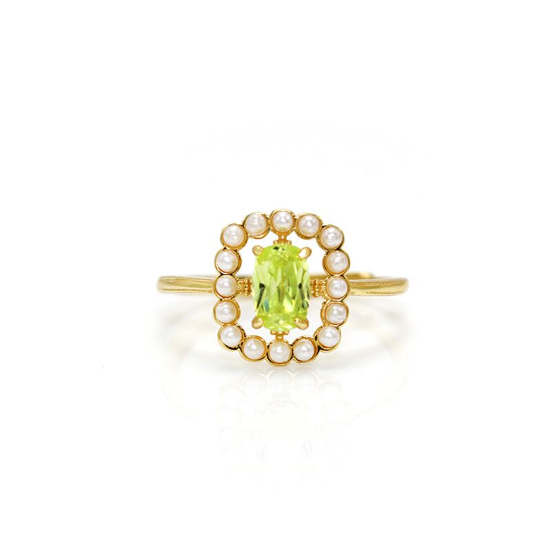 橄欖石珍珠戒指 | S925純銀 | 法式復古飾品推薦-monojewelry