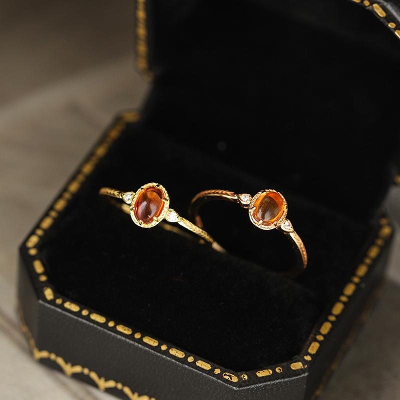純銀琥珀戒指 | 日系輕奢飾品 | 黃寶石尾戒-monojewelry