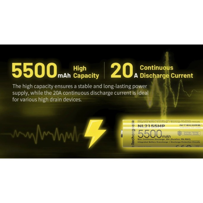 Nitecore 21700 5500mAh 20A 3.6V Rechargeable Protected Li-ion Battery NL2155HP