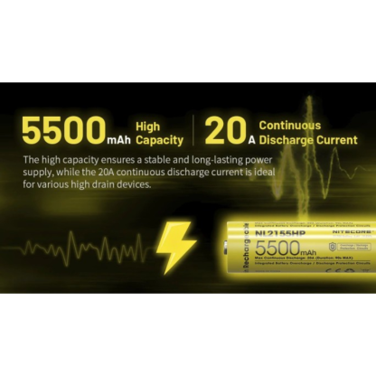 Nitecore 21700 5500mAh 20A 3.6V Rechargeable Protected Li-ion Battery NL2155HP
