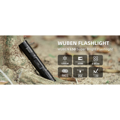 Wuben L50 EDC Rechargeable 18650 Tactical LED Flashlight