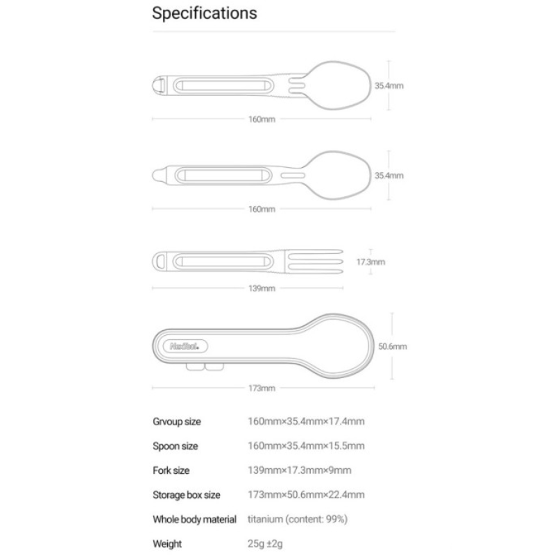 NexTool Titanium Cutlery Set KT5525 / NE0124 Camping Tableware Spoon Fork