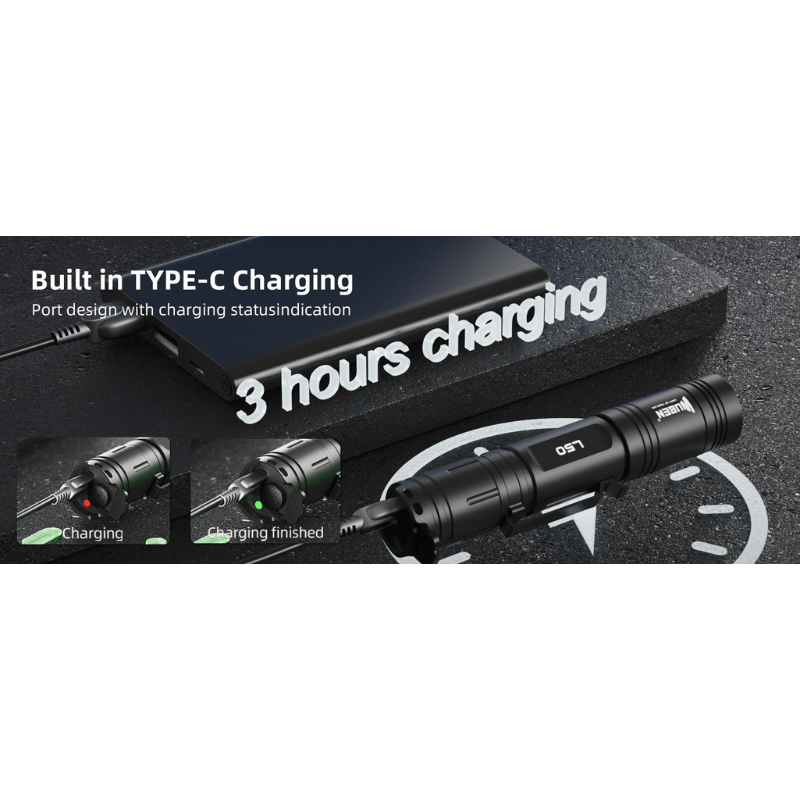 Wuben L50 EDC Rechargeable 18650 Tactical LED Flashlight