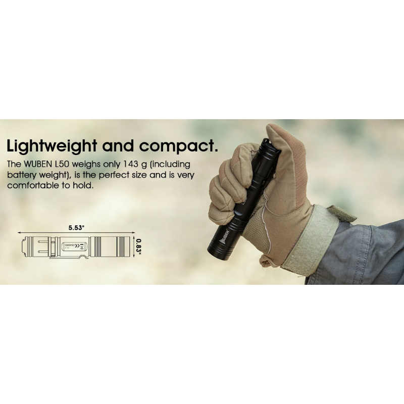 Wuben L50 EDC Rechargeable 18650 Tactical LED Flashlight