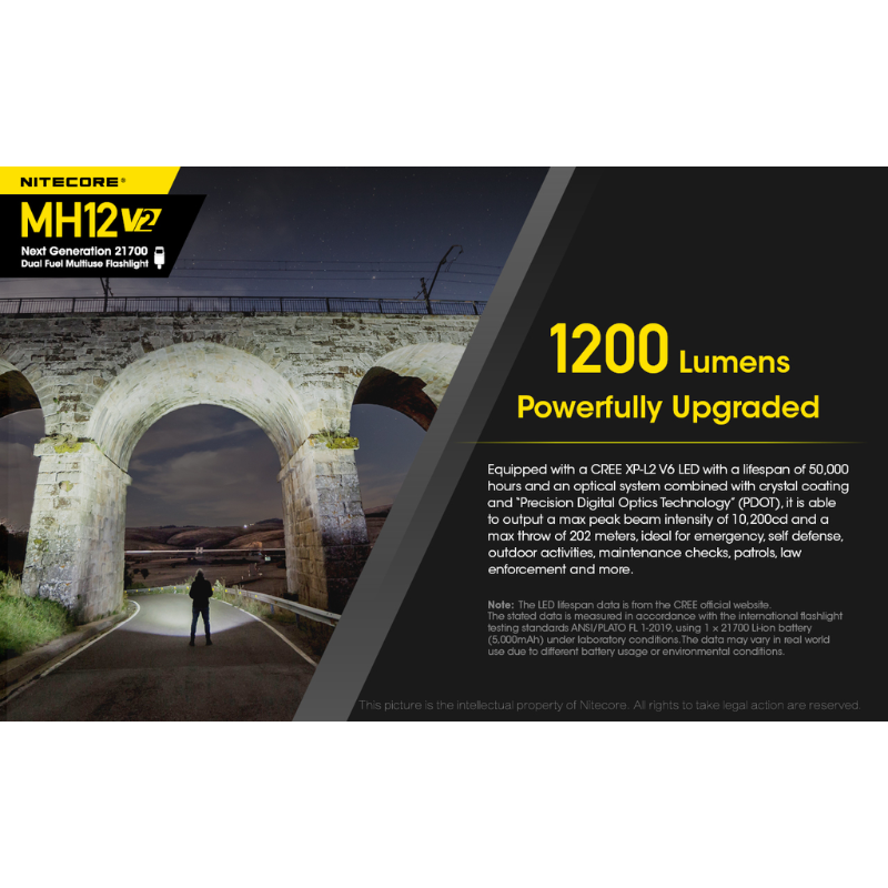 Nitecore MH12 V2 CREE XP-L2 V6 LED 1200L Rechargeable Flashlight