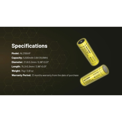 Nitecore 21700 5500mAh 20A 3.6V Rechargeable Protected Li-ion Battery NL2155HP
