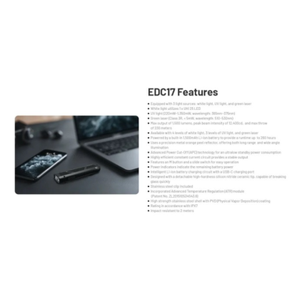 Nitecore EDC17 NiteLab UHi 25 LED 1500 Lumens EDC USB Rechargeable Flashlight