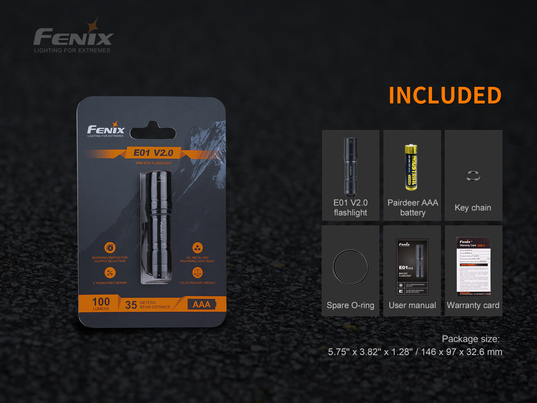 Fenix E01 V2.0 Keychain Flashlight 100 Lumens