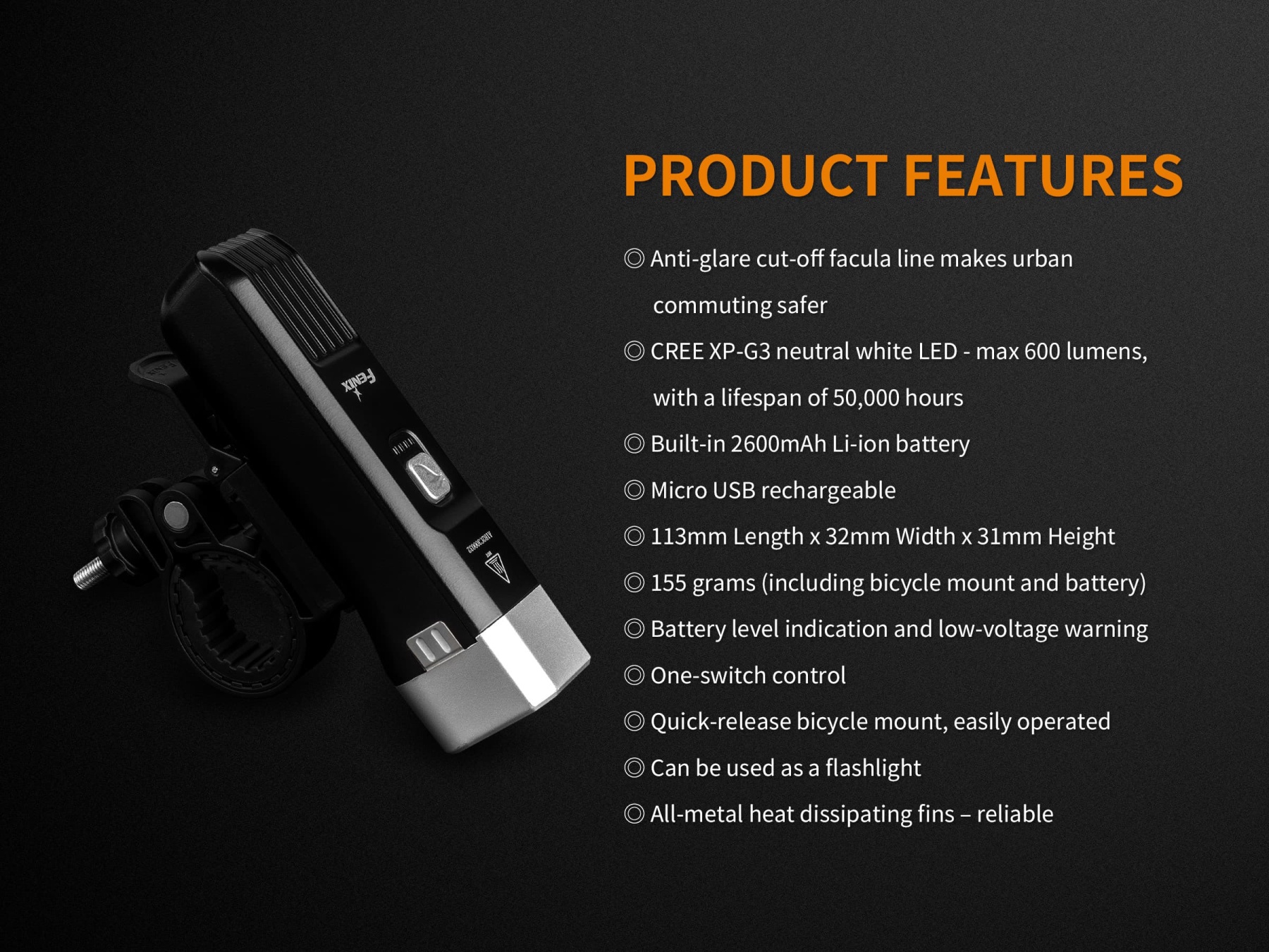 Fenix BC25R Rechargeable Bicycle Light 600 Lumens