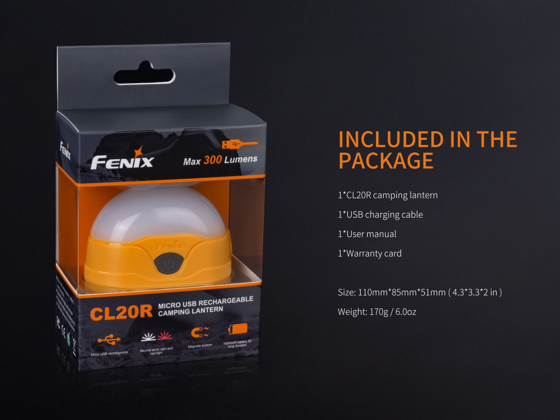 Fenix CL20R Rechargeable Lantern 300 Lumens