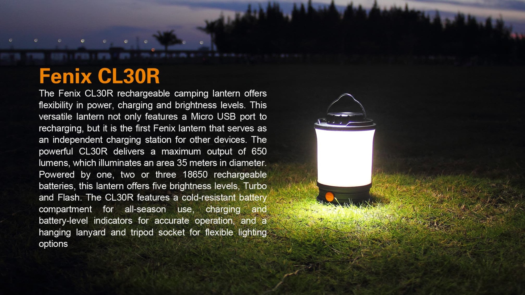 Fenix CL30R Rechargeable Camping Lantern 650 Lumens