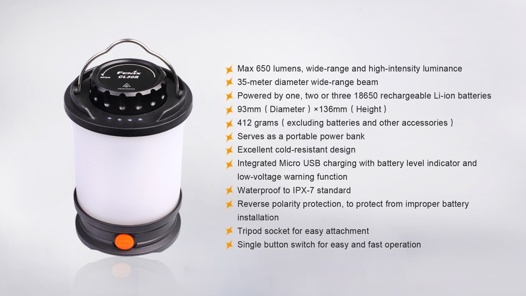 Fenix CL30R Rechargeable Camping Lantern 650 Lumens