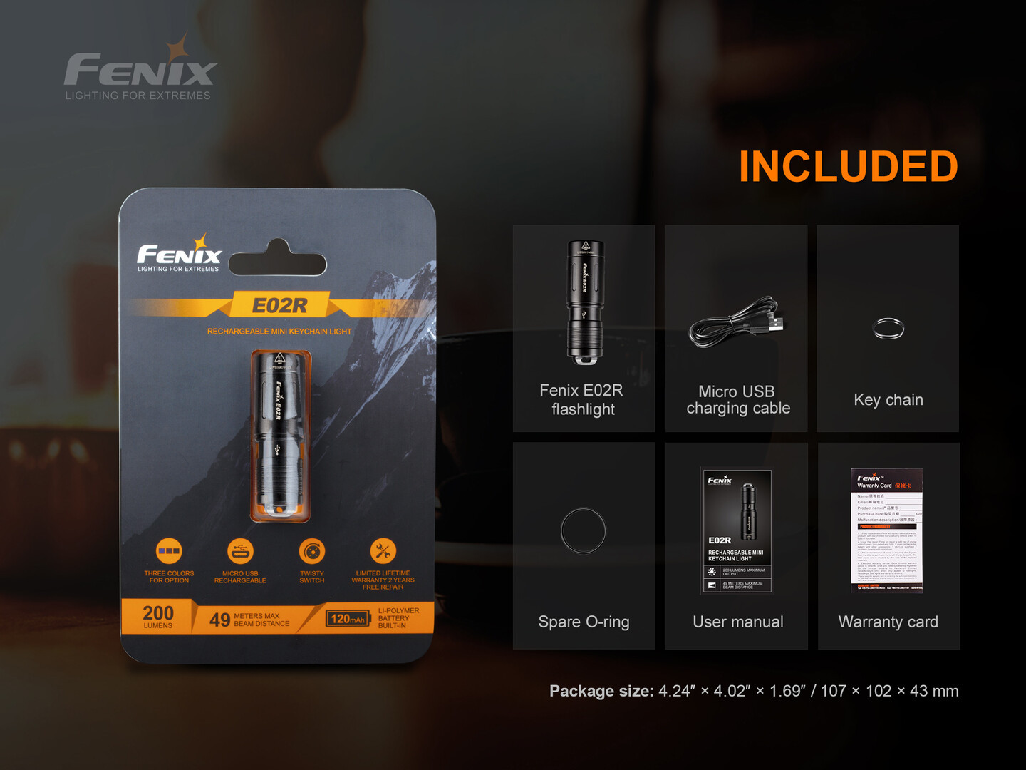 Fenix E02R Keychain Flashlight 200 Lumens