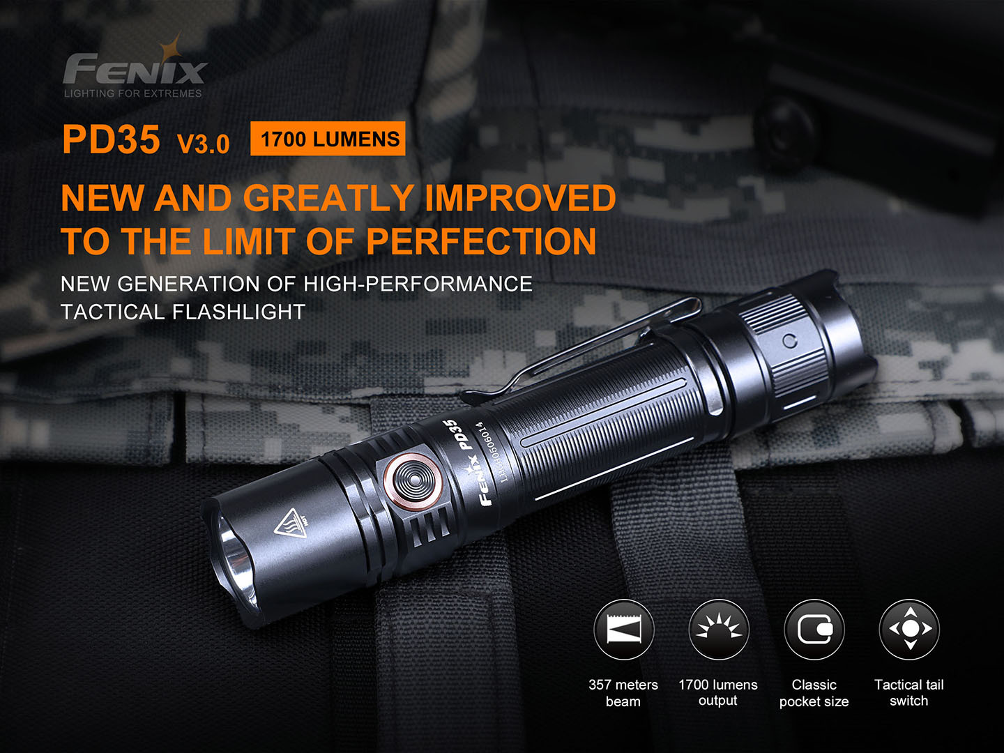 Fenix PD35 V3.0 Rechargeable EDC Flashlight 1700 Lumens