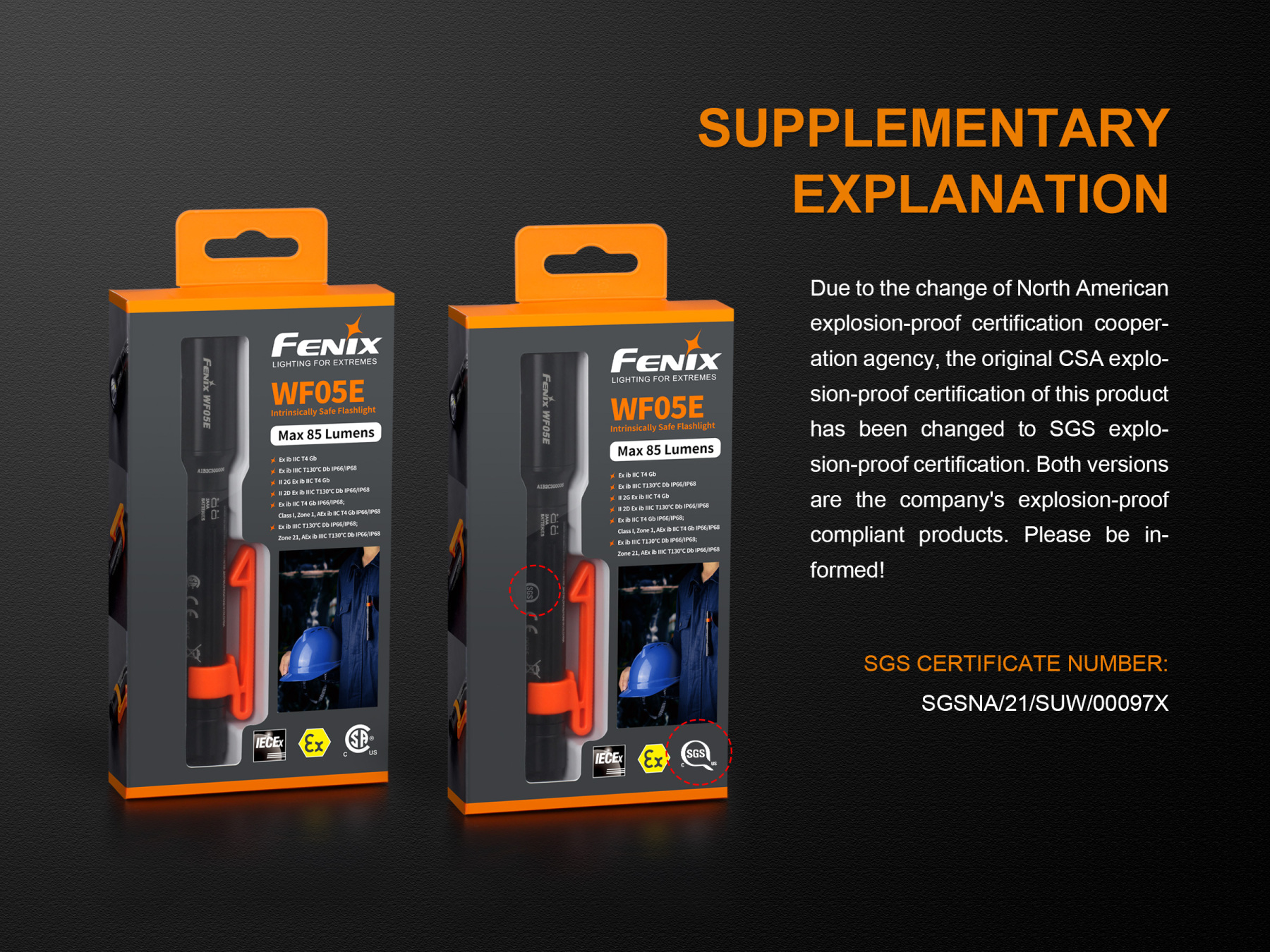 Fenix WF05E Intrinsically Safe Flashlight 85 Lumens